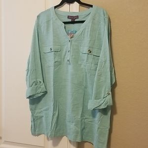 Gloria Vanderbilt 2X Three Quarter Sleeve Blouse